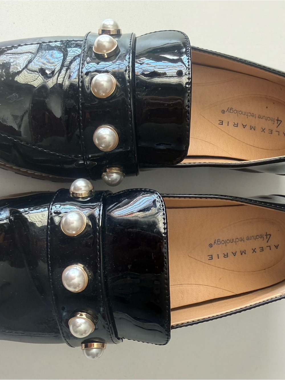 Alex Marie Black Patent Pearl Embellished Lug Sole Loafers – Size 7M - Picture 2 of 7